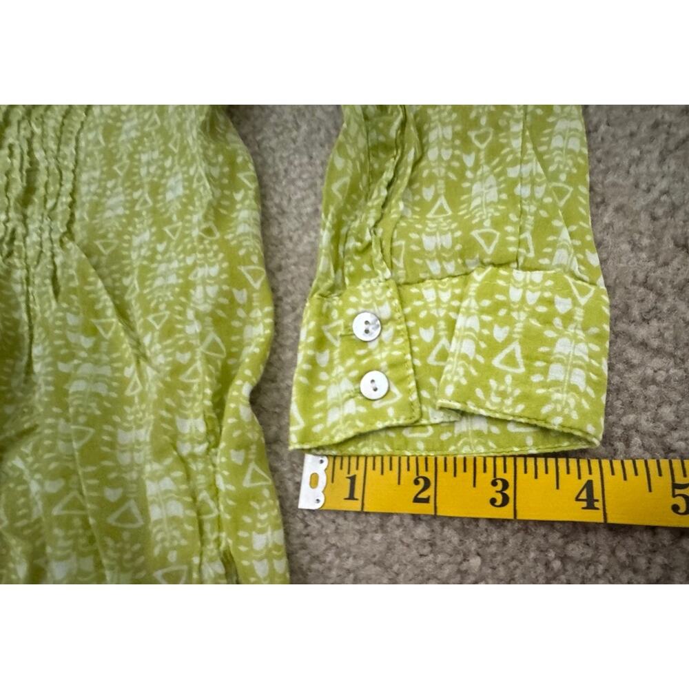 Rock Flower Paper Green Tunic Top Medium Long Sleeve Boho Lightweight Cotton - Picture 10 of 10